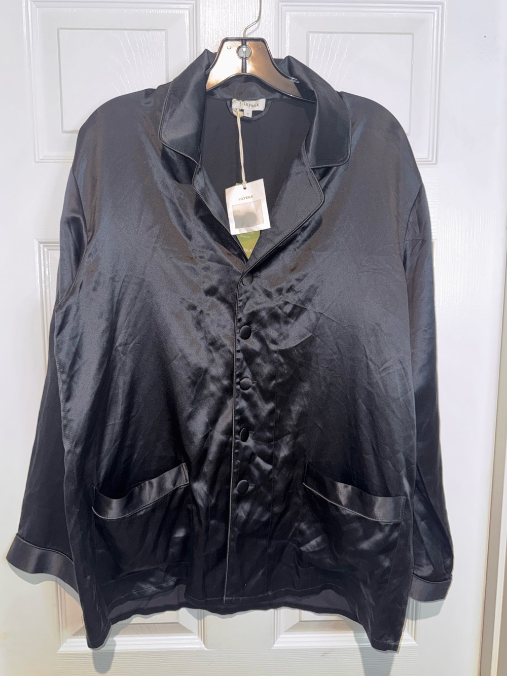 Lilysilk Black 100% Mulberry Silk Pajama Top. Size M. NWT